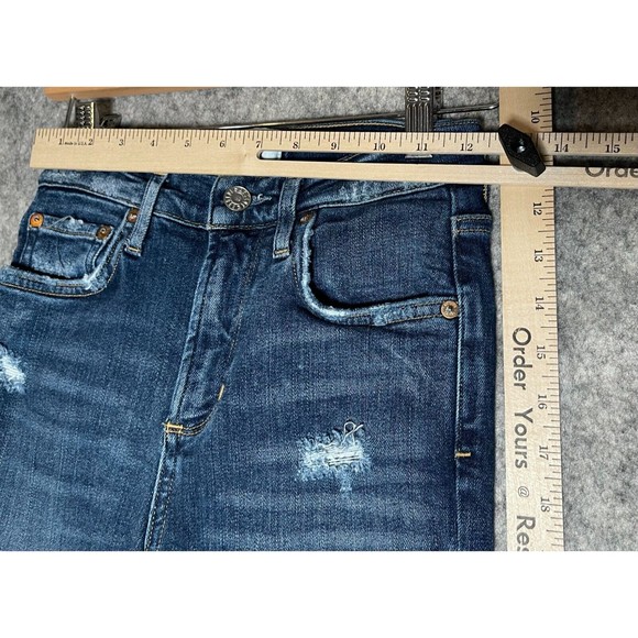 AGOLDE Jeans Women 25 Flare Skinny Distressed Raw Hem Mid Rise Blue Ripped - Picture 3 of 7